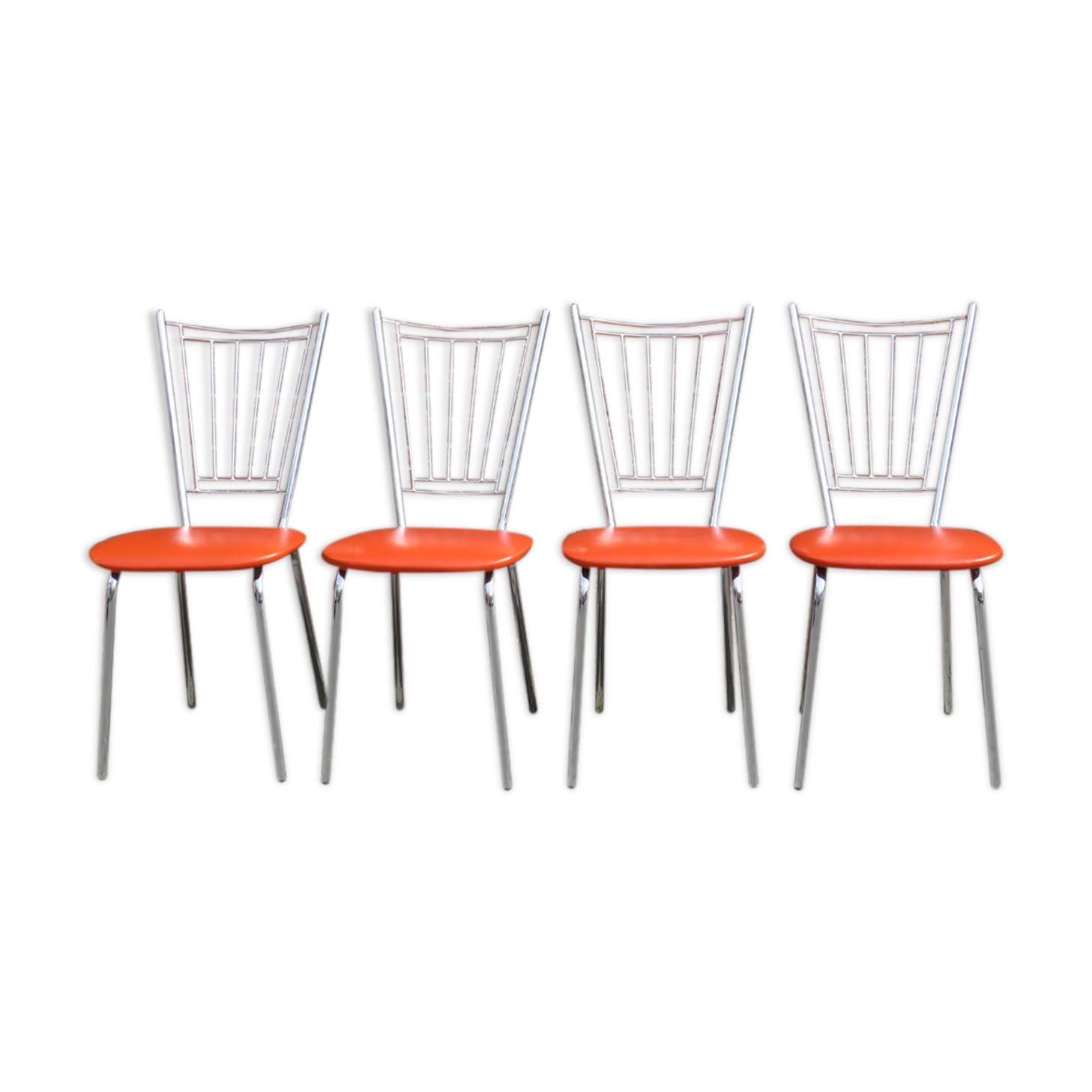 Ensemble de 4 chaises de salle à manger ou de cuisine happy orange, Allemagne 1960