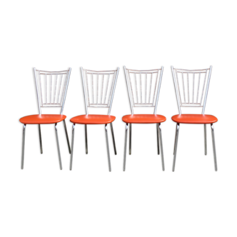 Ensemble de 4 chaises de salle à manger ou de cuisine happy orange, Allemagne 1960
