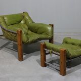 Leather Armchair and Ottoman by Jean Gillon