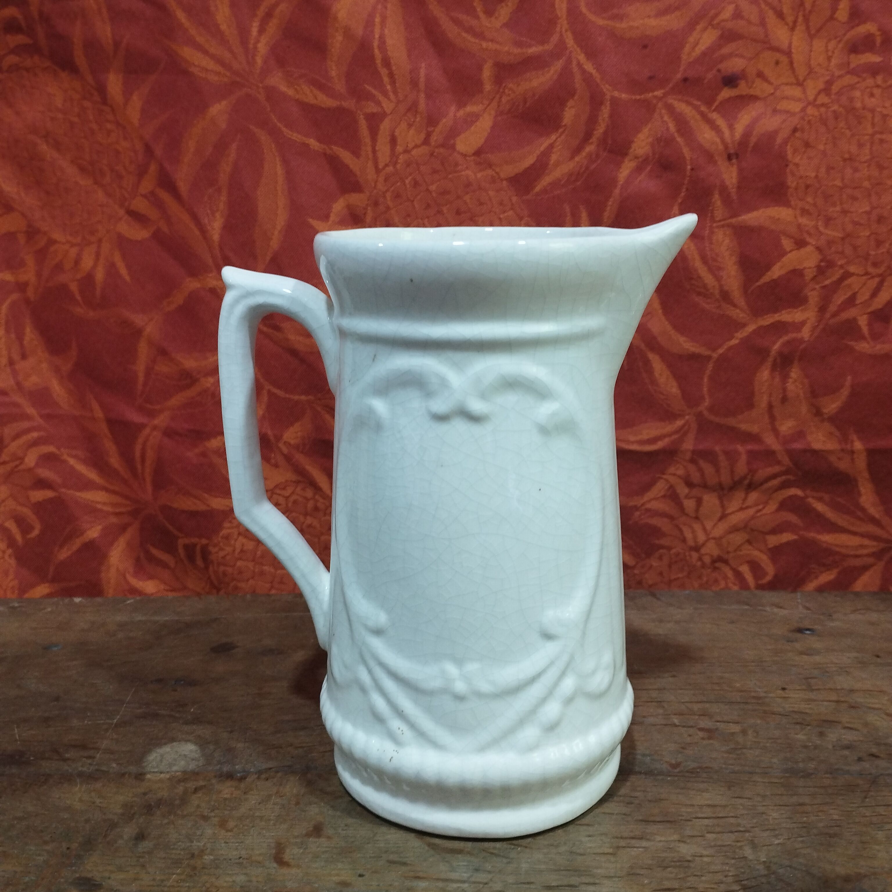 Signed cracked ceramic water pitcher - white - shabby style