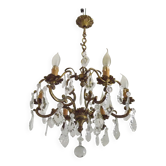 Beautiful French Art Nouveau 6-Light Bronze 3 sided Crystal Cage Chandelier