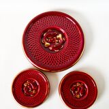 Superb set of coasters and coasters with fish pattern in burgundy art dec ceramic