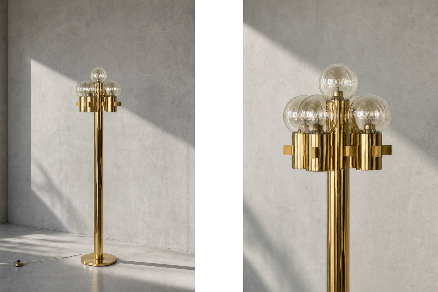 Vintage Mid-Century Scandinavian Modern Sculptural Gold Floor Lamp