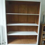 Re-enchanted vintage bookcase in pearl grey waxed finish.