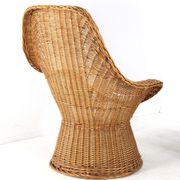 Set of 2 vintage rattan wicker armchairs with white teddy fabric
