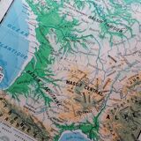 Old physical France map N°11 Hatier Kaeppelin cardboard.