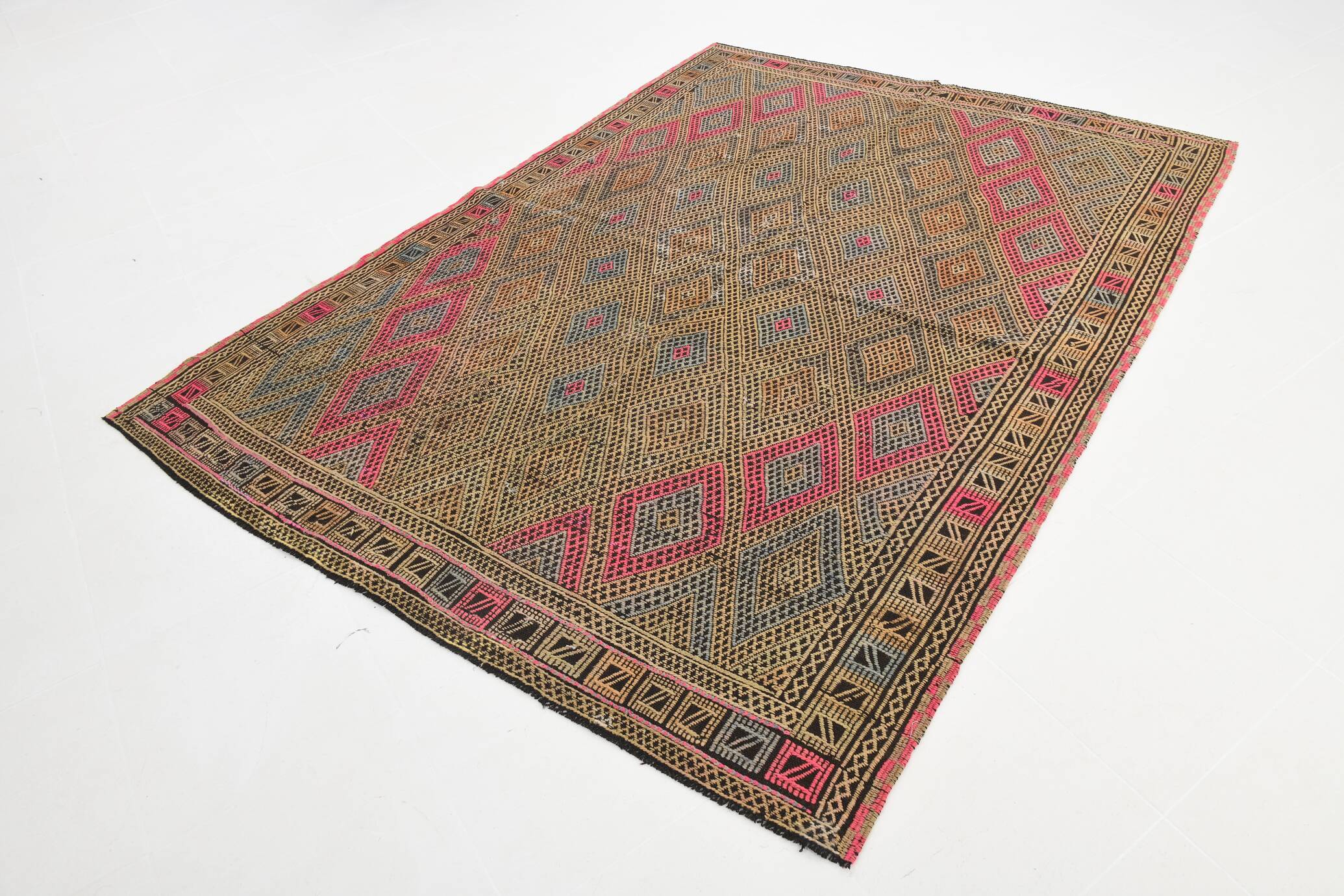 6x8 Mustard & Yellow Vintage Kilim Rug, 184x245Cm