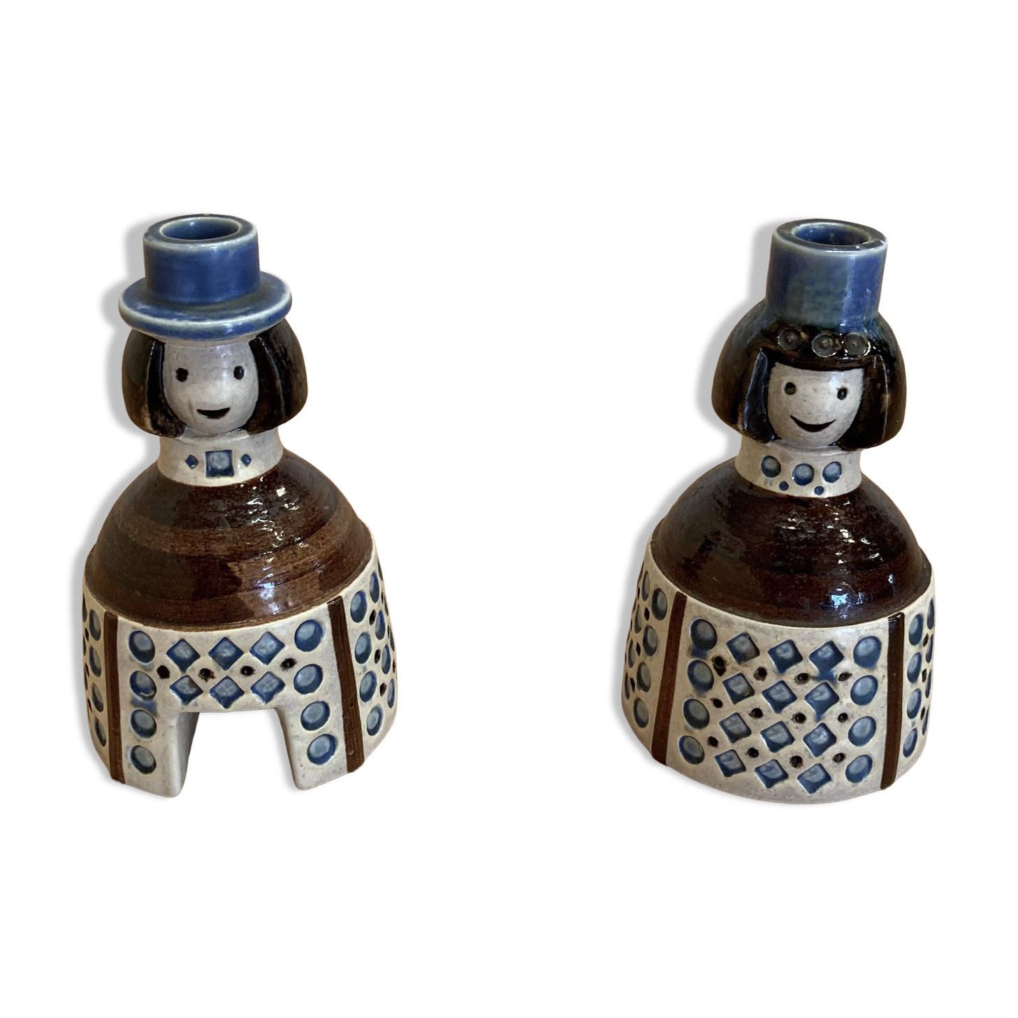 A PAIR OF CANDLEHOLDERS SIGNED "SCANDINAVIAN DESIGN" 1950.