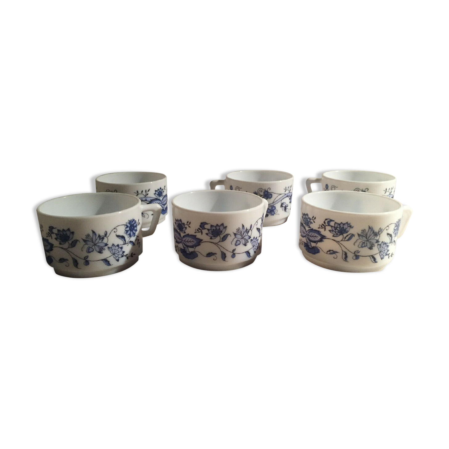 Arcopal vintage blue flowers 6 coffee cups pattern blue flowers