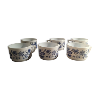 Arcopal vintage blue flowers 6 coffee cups pattern blue flowers