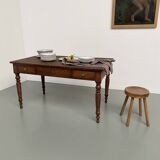 Walnut and pine drapery farmhouse table