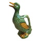 Large vintage duck jug in barbotine – green glazed earthenware – 29 cm