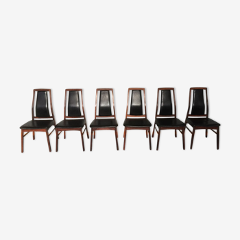 Lot 6 chaises scandinave palissandre de rio et cuir noir 1950 1960 vintage design