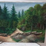 Oil painting on canvas forest landscape signed 30s