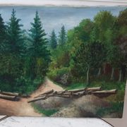 Tableau huile sur toile paysage forêt signé années 30