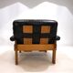 Fauteuil brutaliste cuir et chêne, 1960