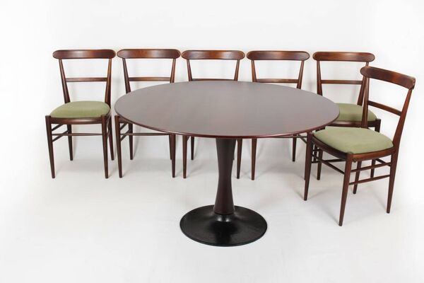 Ensemble de salle à manger moderne du milieu du siècle restauré, Tchécoslovaquie, années 1960, ensemble de 7 pièces.