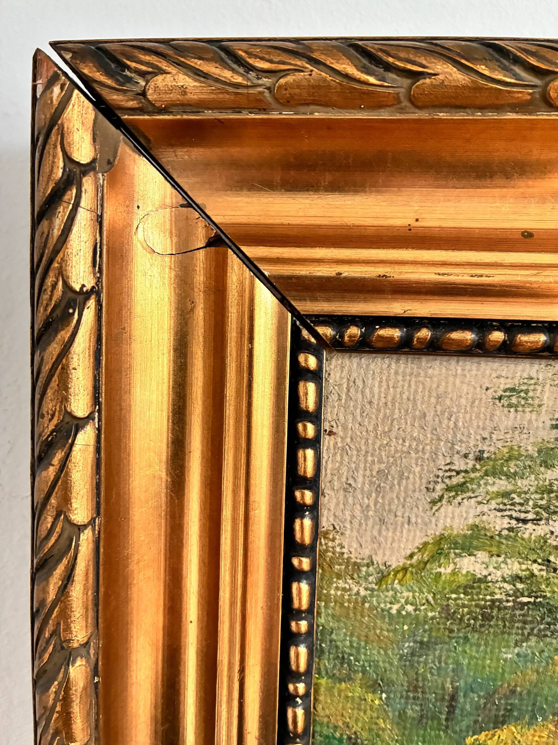Vintage signed cottage landscape oil painting