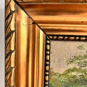 Peinture à l'huile de paysage de cottage vintage signée