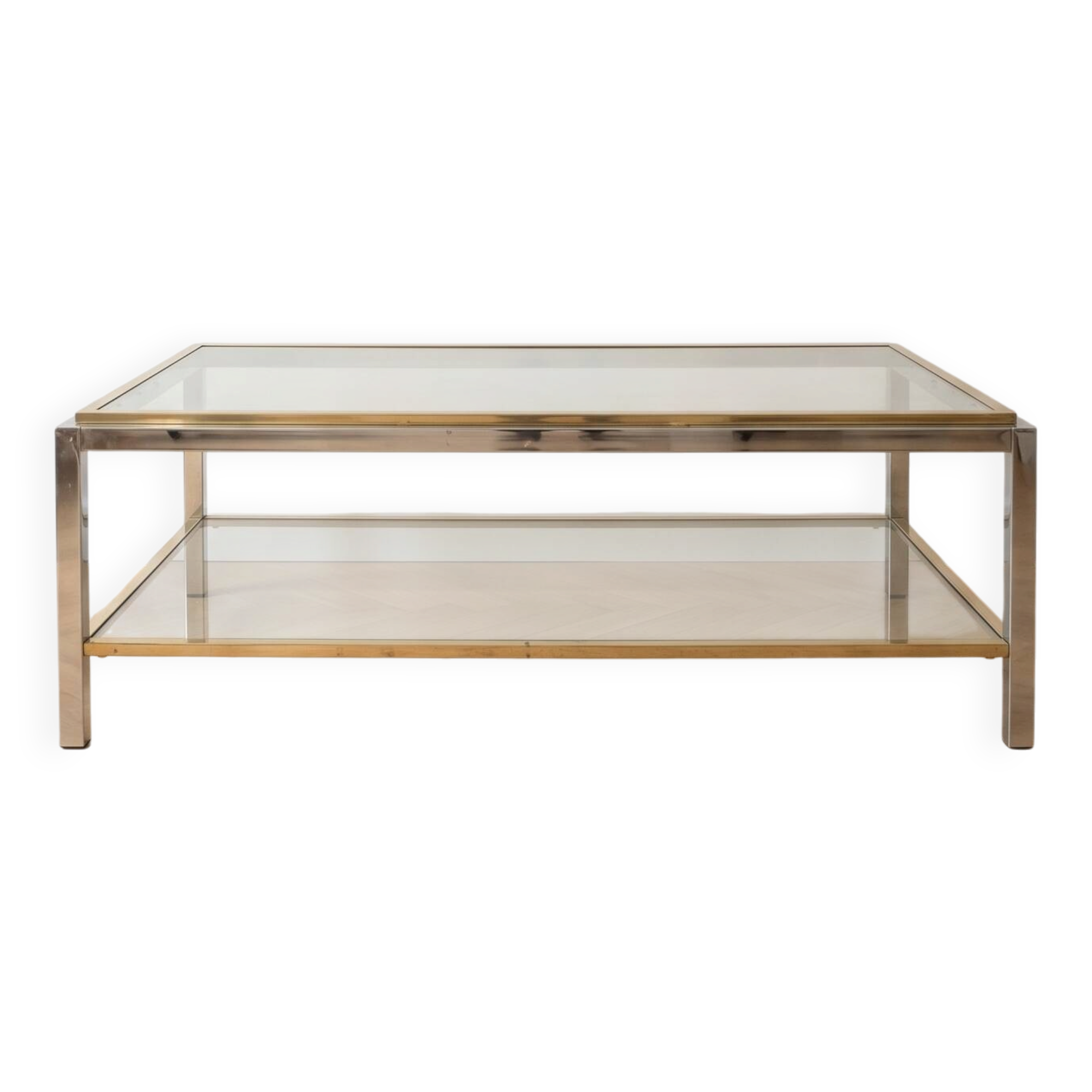 Vintage 1970s coffee table in brass and chrome in the style of Willy Rizzo.