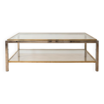 Vintage 1970s coffee table in brass and chrome in the style of Willy Rizzo.