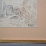 Pencil drawing "Landscape of Ruins" 1918 signed and dated