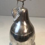 Silver-plated metal and plastic pear-shaped ice bucket.