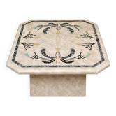1970s-80s coffee table with inlaid tessellated marble - floral decoration.