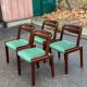 Scandinavian dining table and 4 Hans Olsen style chairs in teak and velvet.