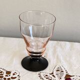 8 pink art deco wine or water glasses with black stem