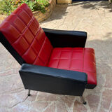 Pair of vintage armchairs in red and black Skai