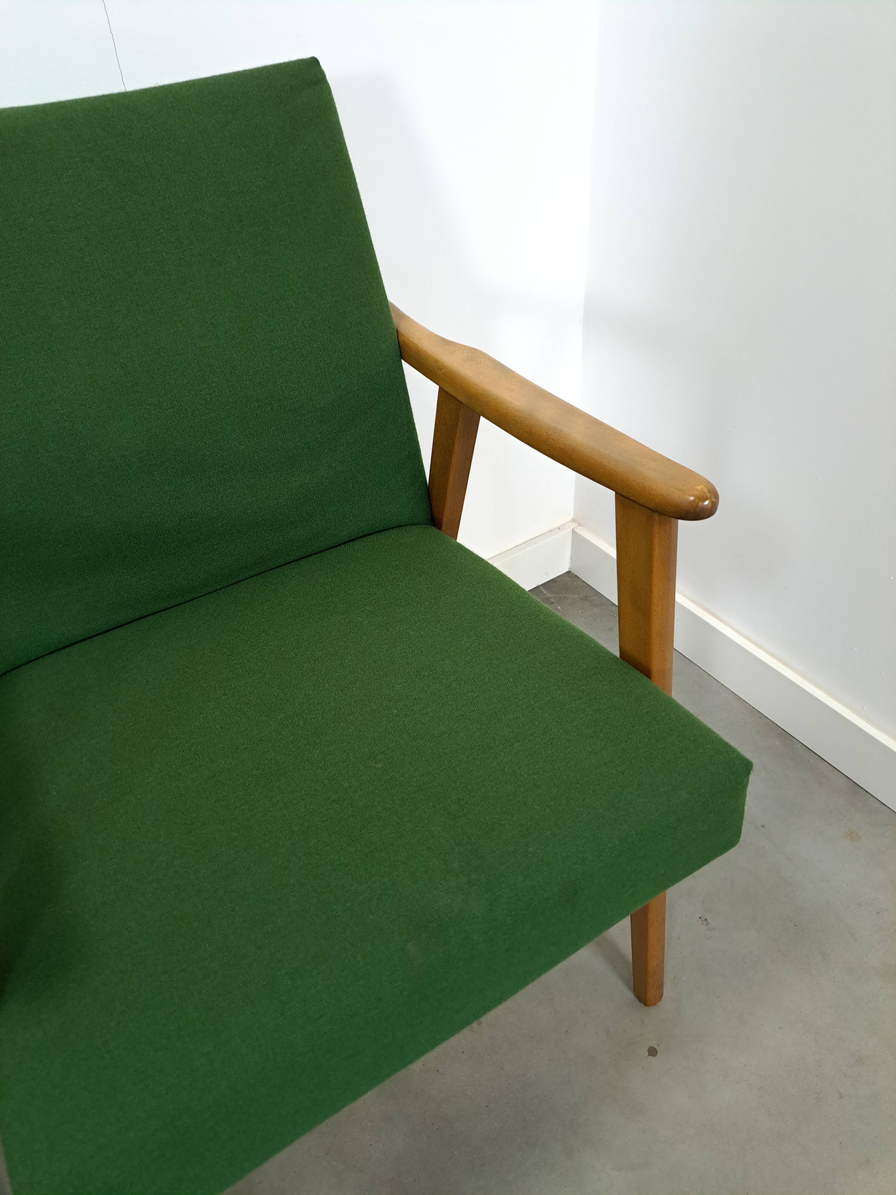 Set of 6 groene eetkamerstoelen met beukenhout