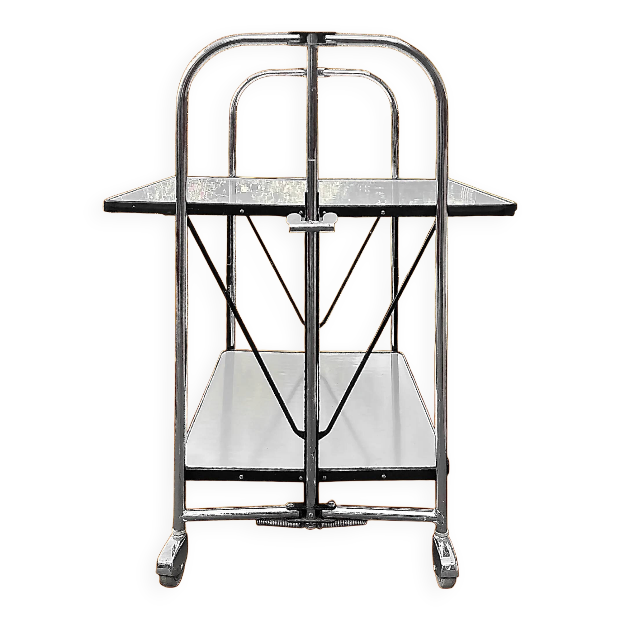 Folding rolling dessert trolley in white formica and chrome metal – 1950s-60s