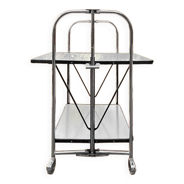 Folding rolling dessert trolley in white formica and chrome metal – 1950s-60s