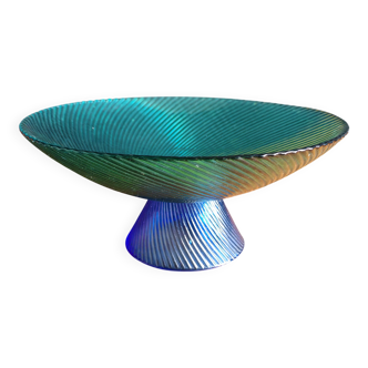 Vintage Glass Blown Fruit Bowl – Blue and Green Design Centrepiece