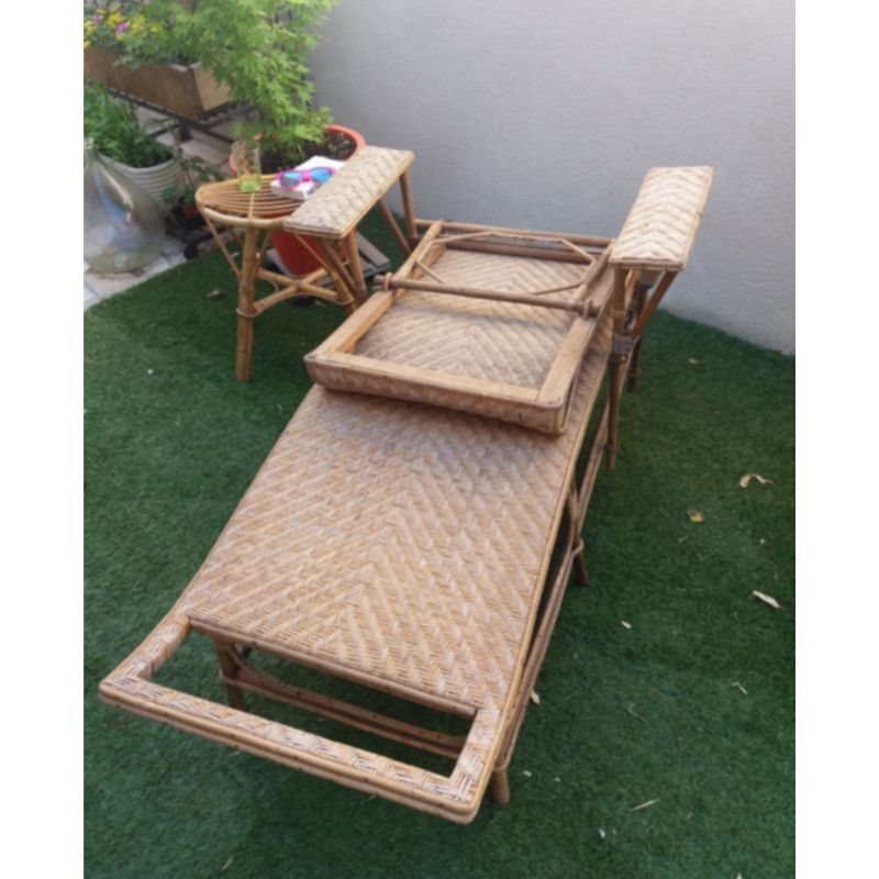 Transat chaise longue en rotin des années 30
