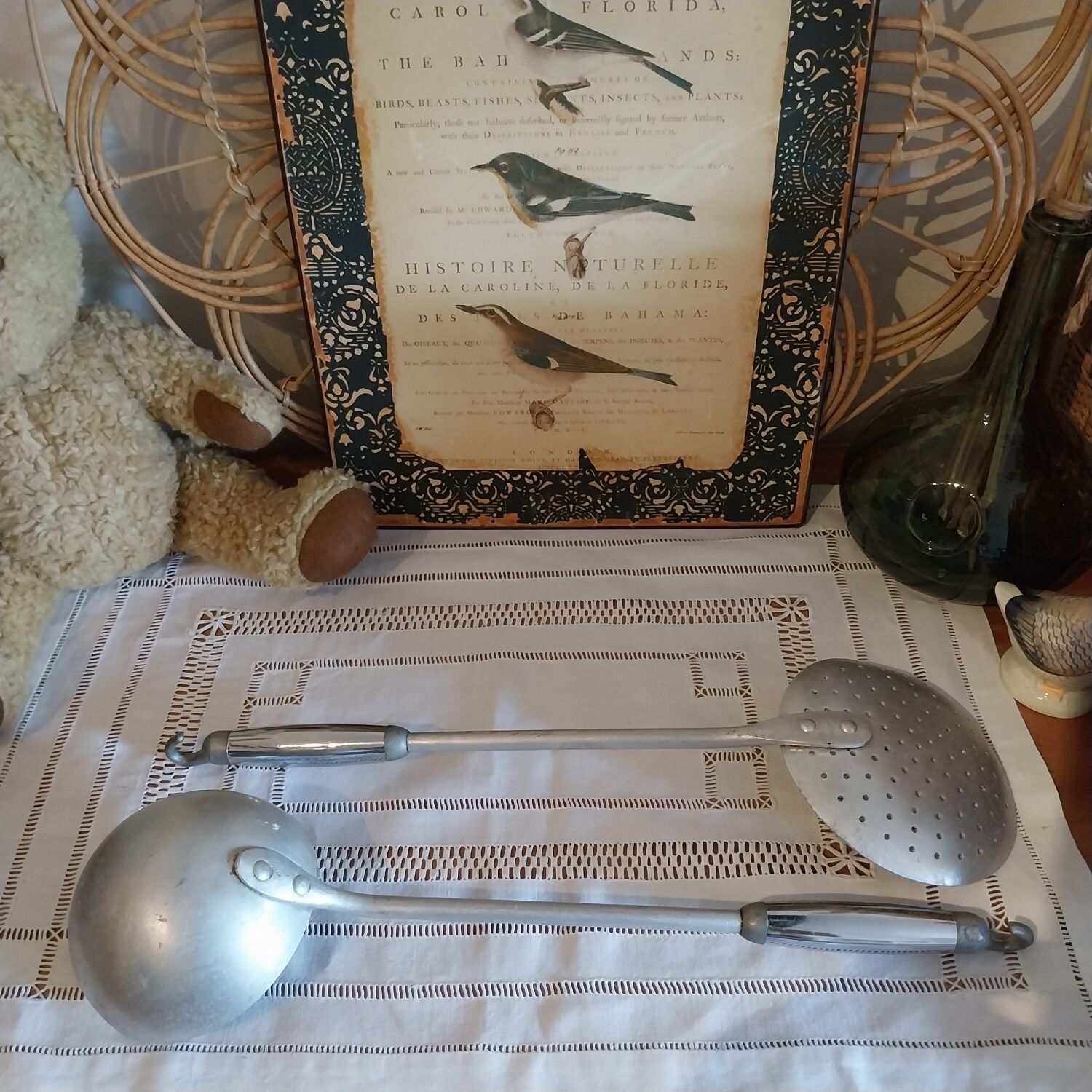 Vintage aluminum skimmer and ladle