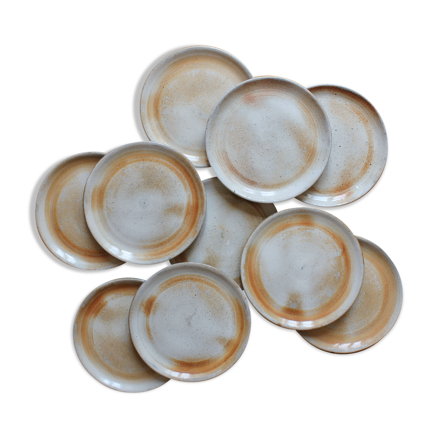 10 assiettes à dessert en grès du marais vintage années 70