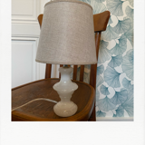 Alabaster and linen lamp