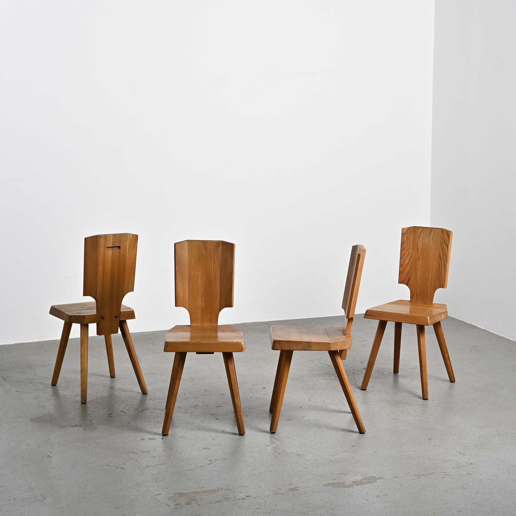 Set of 4 chairs model S28 by Pierre Chapo, France circa 1965.