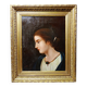 Old portrait of a young woman in profile, oil on canvas A. Piard 19th century