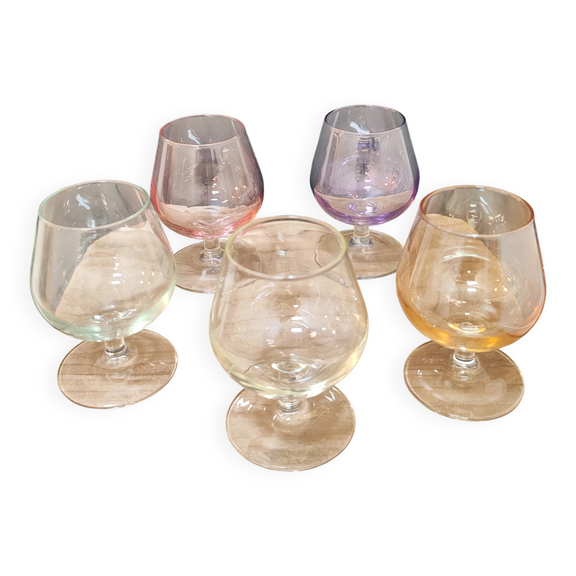 Set of coloured digestif glasses