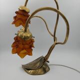 Brass leaf lamp with glass paste flowers