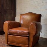 French leather club chair chapeau de gendarme in caramel c 1950