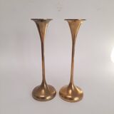 Pair of trumpet candlesticks in brass, Danish design.