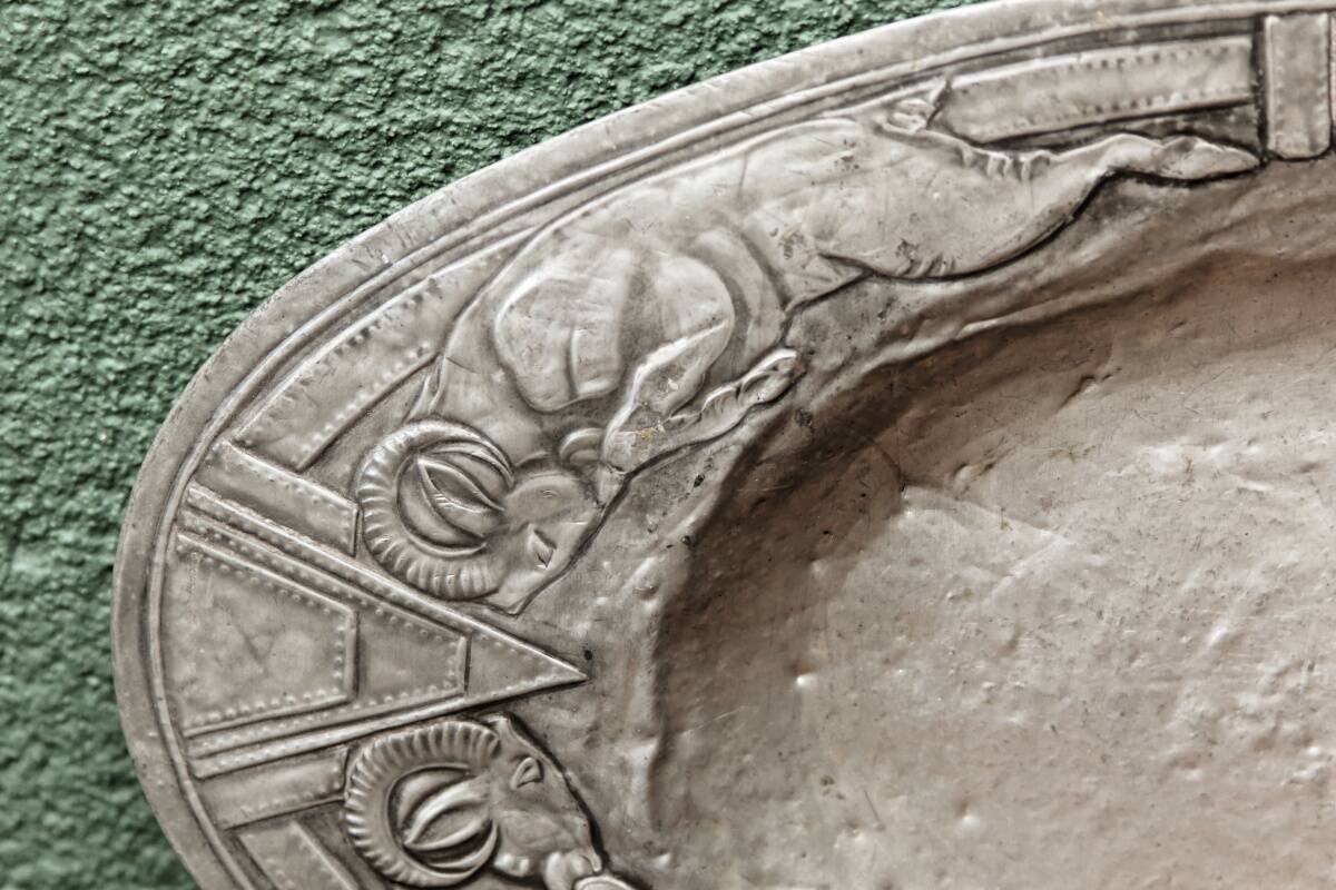 Art deco embossed pewter dish