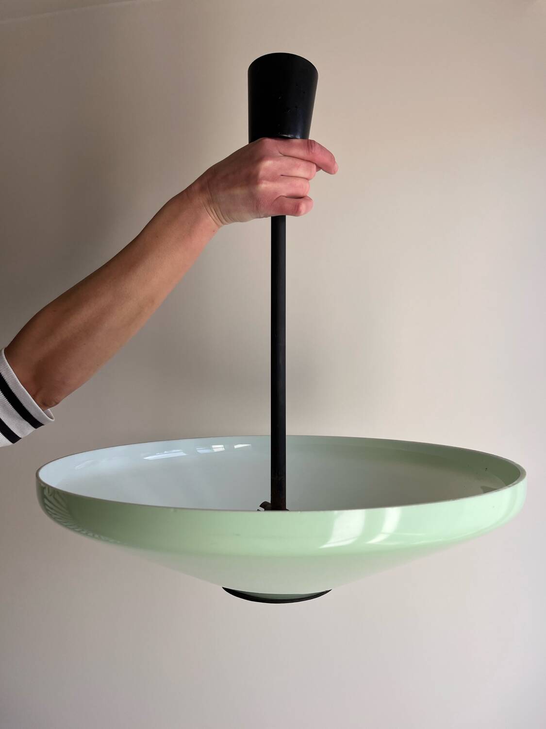 Pair of Art Deco opaline pendant lights from the 1940s