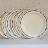 Set of 6 flat plates model Sofia Gien Terre de fer border flowery blue and fo d cream