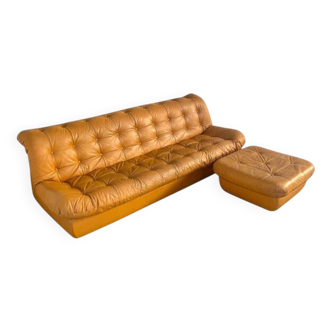 Grand canapé lounge vintage rembourré avec dossier, années 1970