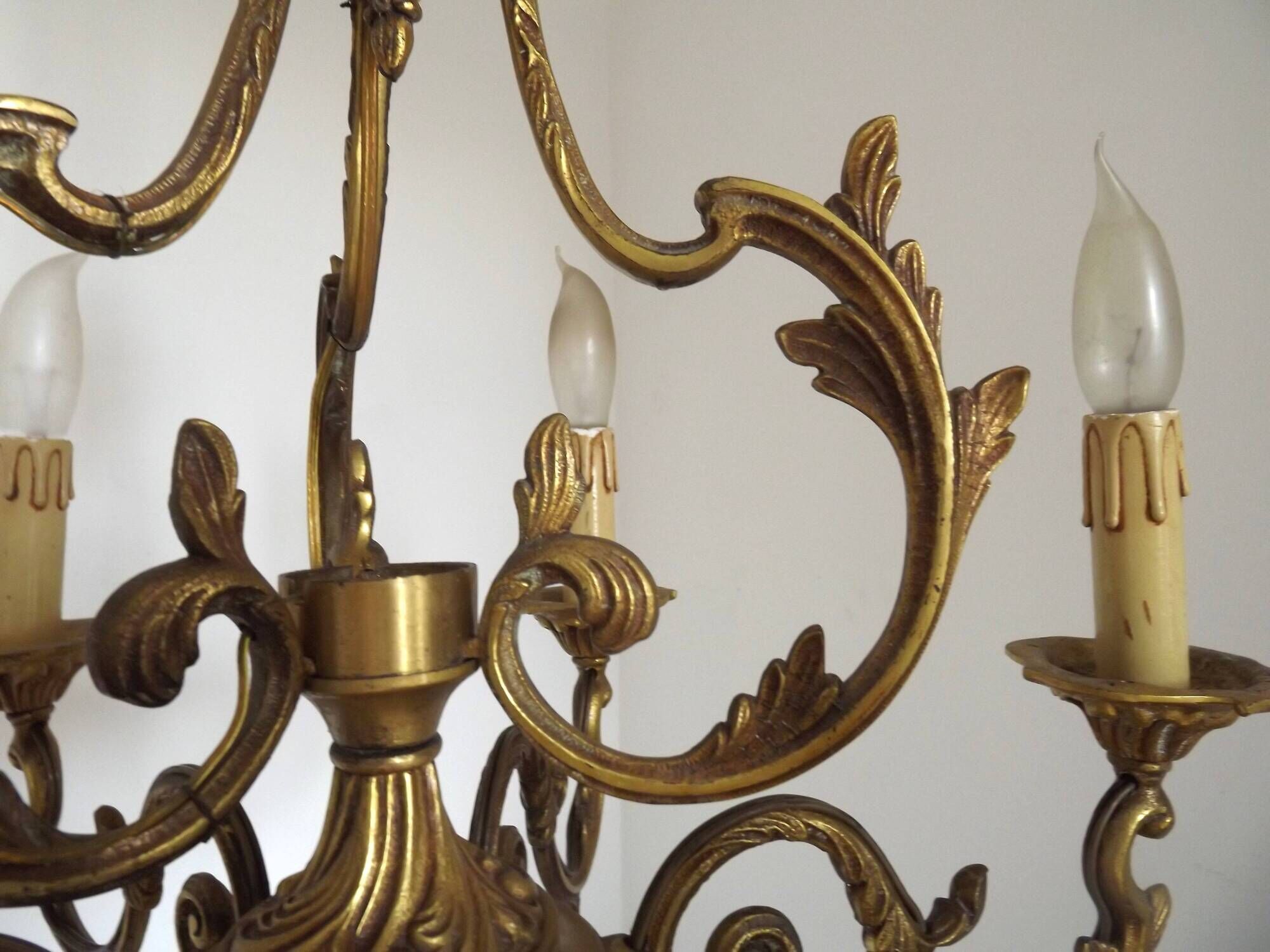 Large Antique French Art Nouveau Acanthus 6-Light Bronze Cage Candlestick